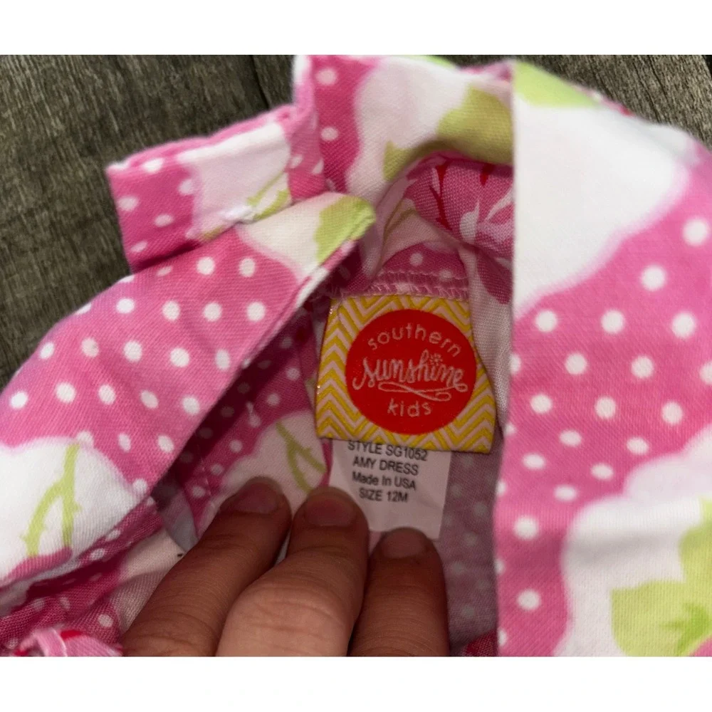 Southern Sunshine Kids Amy Dress Pink Floral Polka Dot Ruffle 12M